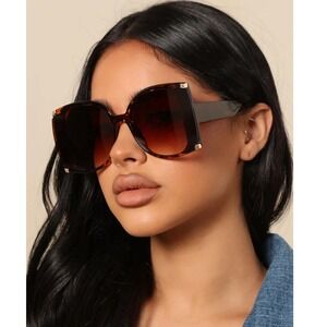 Women Sunglasses Fashion Designer Brown Lens Sun Protect Huge Large Frame Luxury
